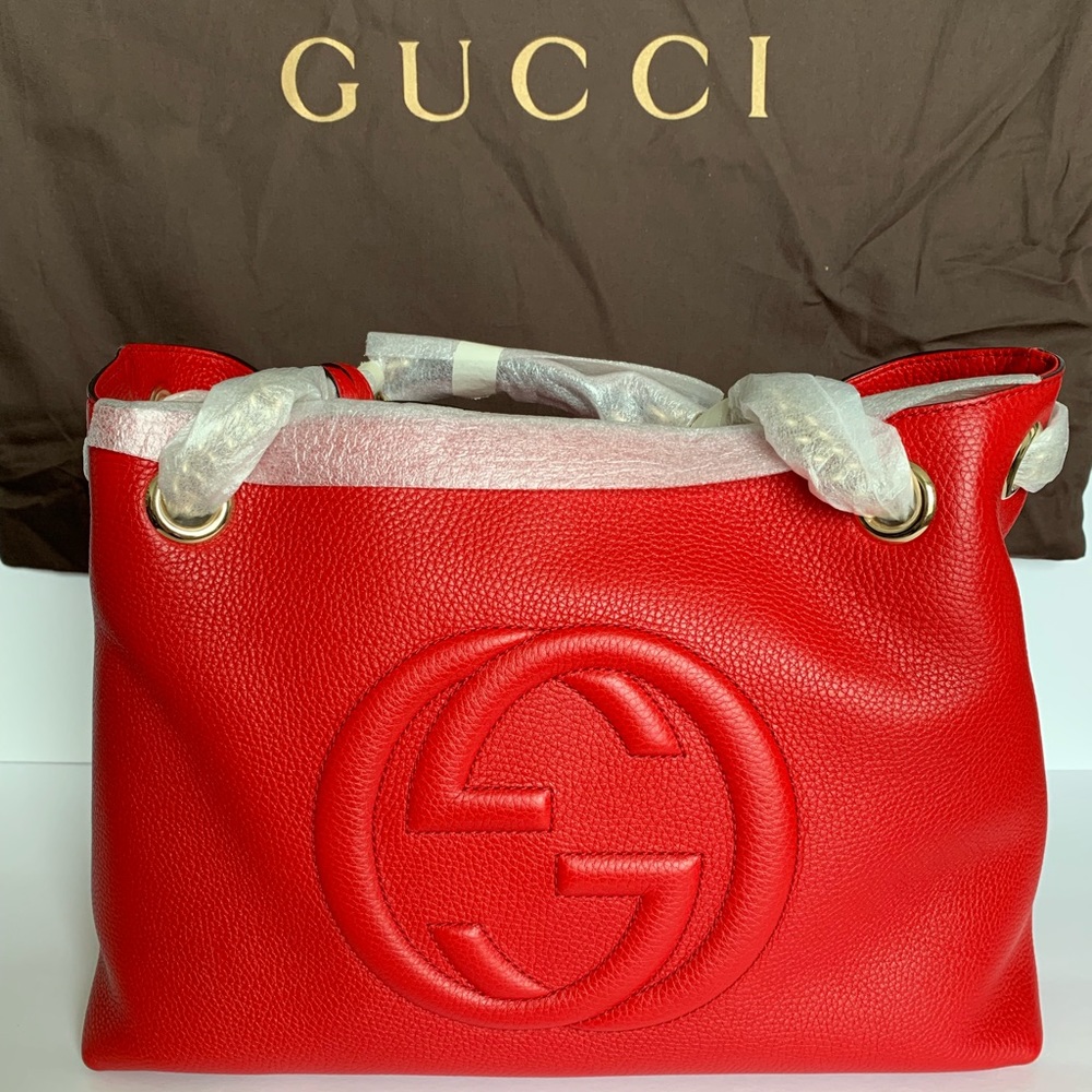 Gucci Soho Medium Chain-Strap Bag Red Leather Tote